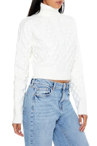 Image of Forever 21 Women's Cropped Cable Knit Turtleneck Sweater