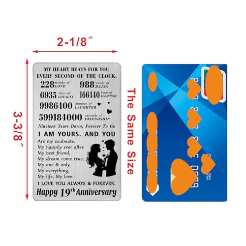 LGQDYMZ 19th Wedding Anniversary Card Gifts - 19 Years Happy Anniversary Romantic Gifts for Him Her - 19 Years Wedding Wallet Card Presents for Husband Wife