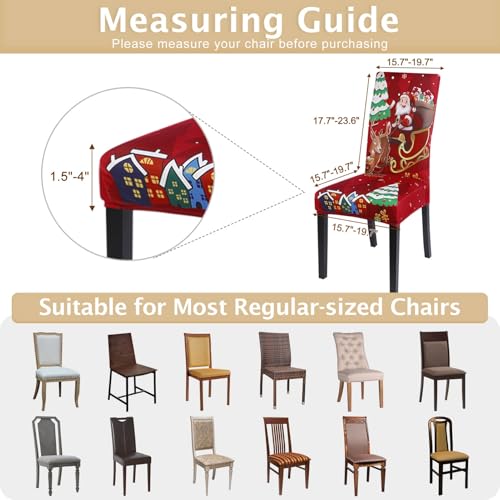 Image of SearchI Christmas Chair Covers Set of 4, Stretch Xmas Kitchen Chair Cover Removable Washable Holiday Parsons Chair Slipcovers for Dining Room, Christmas Decoration, Ceremony(Santa Claus+Elk)