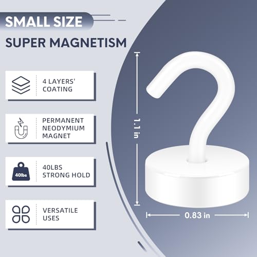 Image of Neosmuk Magnetic Hooks Steel Tube Design for Cruise,40lb+ White,10 Pack | Cruise Ship Essentials,Heavy Duty Magnett Hooks for Cabins, Refrigerator, Grill, Hanging, and Travel Extra Strong Must-Haves