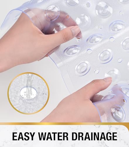 Image of HITSLAM Shower Bathtub Mat Non Slip, 24 inchx 24 inch Bath Mat for Tub, Soft PVC Shower Mats for Inside Shower with Suction Cups and Center Drain Hole, Machine Washable Bathroom Floor Mat, Clear