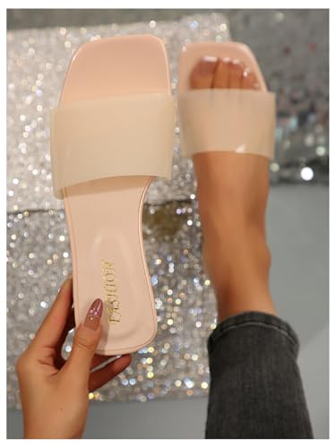 Image of Verdusa Clear Sandals For Women Square Toe Slides Summer Slip On Beach Flat Sandals