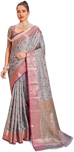SWORNOF Women's Pure Silk Saree With Blouse Piece
