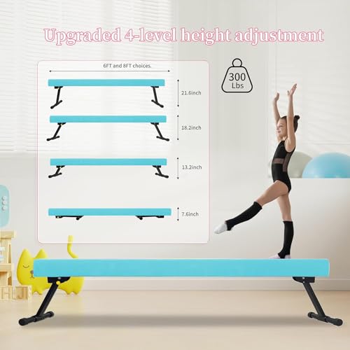Peakpath 8FT Adjustable&Foldable Gymnastics Balance Beam,Home Gym Equipment,Easy Assembling and Storage,No Tool Require,for Kids Children Girls Training (Light Blue, 8FT) - Thumbnail 2