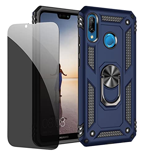 JOYTAG Funda para Huawei P20 Lite Carcasa Azul con Protector de Pantalla de Privacidad, Anti Espía Cristal Templado