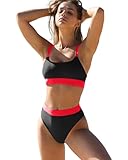 ZINPRETTY Women High Waisted Bikini Sets Color Block Swimsuits 2 Piece Bathing Suits Tummy Control Sporty Teens