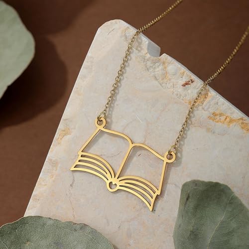 18k Gold Plated Book Necklace, Openable Multi Layer Bookworm Necklaces Bookish Gifts for Book Lovers4