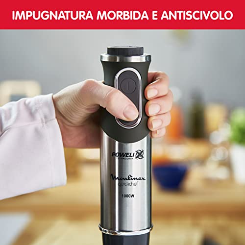 Moulinex DD6578 Quickchef 2in1 Frullatore a Immersione, 1000 W, Mixer con Tecnologia Powelix e 10 Velocità, 2 Accessori, Bicchiere 800 ml e Tritatutto 500 ml, Lame in Acciaio Inossidabile - immagine 6