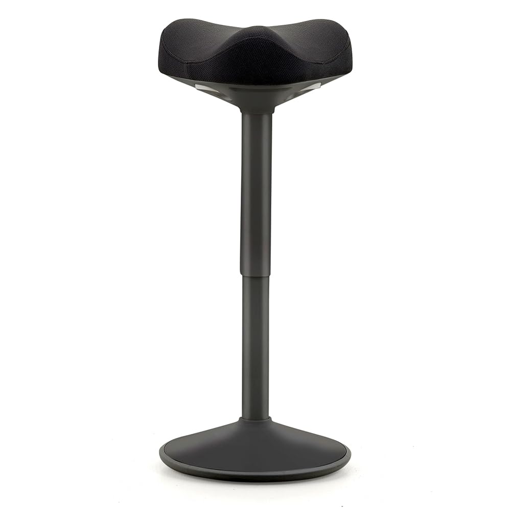 Tabouret Ergonomique à Bascule, Hauteur Réglable, Assise Confort Matelassée Forme Selle, Base Bombée Antidérapante, Noir