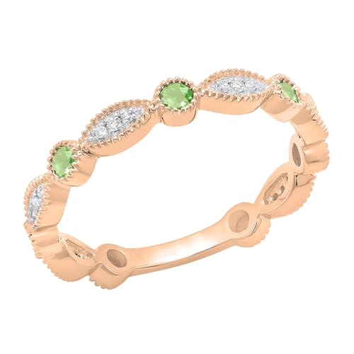 DazzlingRock Collection Anillo de boda para mujer de oro rosa de 14 quilates, con peridoto redondo y diamante blanco (tamaño 10)