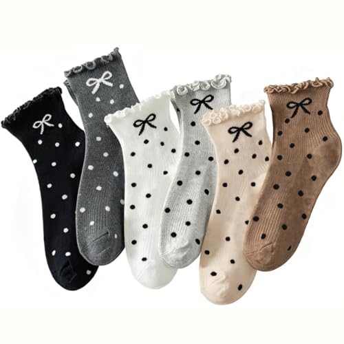 Image of Hstyle 6 Pairs of Ruffle Socks Women, Cute Ruffle Ankle Socks