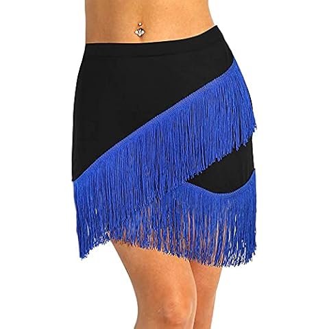 TACKMETER Women's Fringe Mini Dress Tassels Latin Tango Samba Salsa Dance Skirt (Blue, Large) Cover