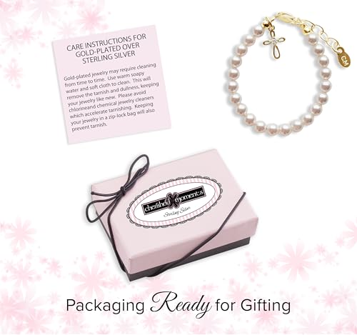 Children's 14K Gold Plated or Sterling Silver Cross Bracelet with Simulated Pearls for Girls First Communion, Baptism, Christening or Dedication Gift4