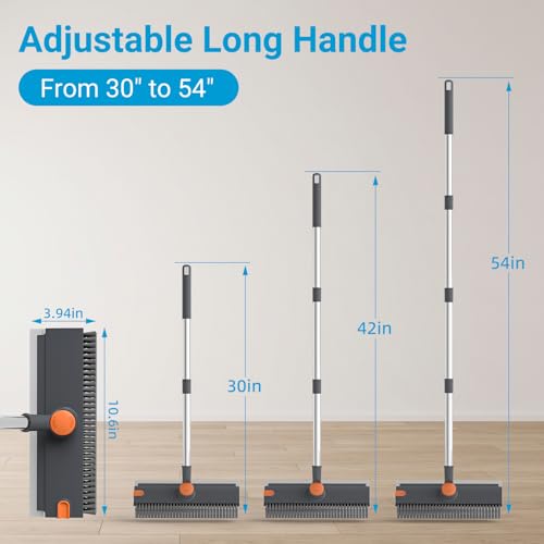 Image of Pool Scrub Brush with 52 inch Pole, 3 in 1 Pool Cleaning Brush with Squeegee, Floor Scrub Brush with Long Handle, Deck Brush for Swimming Pool Tile Wall Patio Concrete Gray