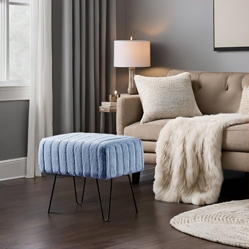 Home Soft Things Super Mink Faux Fur Blue Ottoman Bench 19" x 13" x 17", Blue Mirage, Living Room Foot Rest Stool Entryway Makeup Bench End of Bed Bedroom Home Decor Chair for Sitting by Home Soft Things - Used condition - Image 2