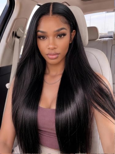 KLAIYI Silky Straight Pre Everything Glueless Precut 13x4 Lace Front Wigs Human Hair Drawstring Pre Plucked Bleached Bye Bye Knots 30S Ready to Wear and Go Wigs for Black Women Natural Hairline 26Inch