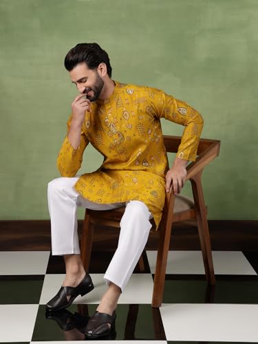 Image of SOJANYA (Since 1958 Men's Cotton Traditional Foil Print Motifs Kurta With Pyjama