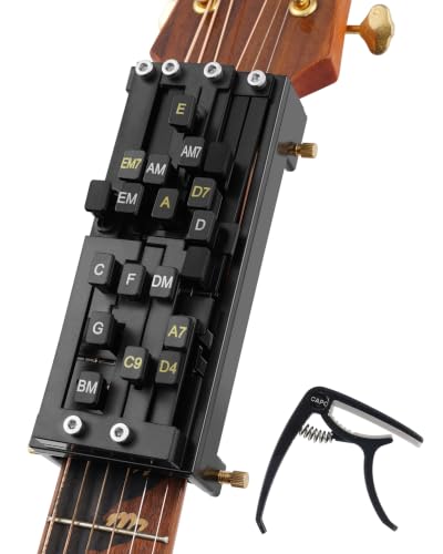 Portable Guitar Chord Presser, with Capo, Guitar Chord Helper And Trainer for Acoustic Guitar, Guitar Learning Tools for Beginners and Arthritis Player, Develop Confidence Quickly