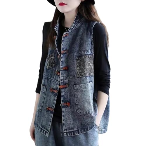 Gilet en jean sans manches pour femme rétro grande taille