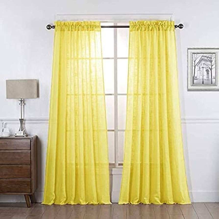 Amazon｜Diamond Home Linen DiamondHome 2パネル リネンカーテン 黄