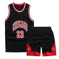Basketball Trikot Shirt und Shorts, Erwachsene Basketball Jersey, Basketball ärmellose Anzug, Basketball Sportbekleidung, T-Shirt Weste + Shorts, Jugendlich Sweatshirt(2XL,Schwarz-1)