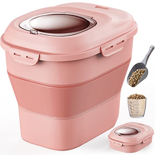 Somkaco Dog Food Storage Container, Collapsible Dog Food Container With Transparent Lid, Scoop And Wheels, Large Pet Food Storage For Dog, Cat And Other Pet #TOP5