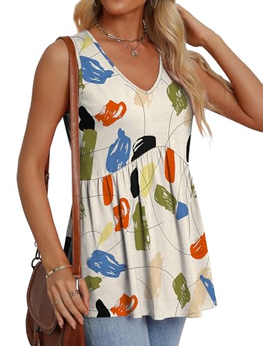 Image of OFEEFAN Womens Tank Tops 2025 Flowy Peplum Tops for Women Dressy Sleeveless V Neck Babydoll Tank Tops