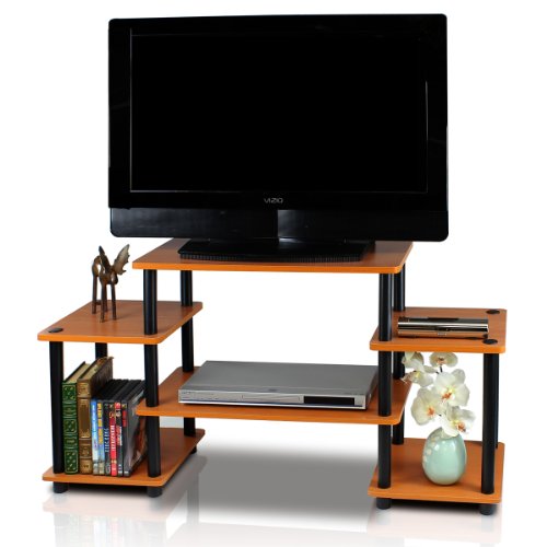 Image of Furinno No Tools Tube Entertainment Center, Light Cherry /Black, Square Corner