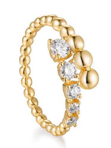 D Color VVS1 Clarity Moissanite Beaded Open Ring for Women, Solid 925 Sterling Silver with Gold Plated, Aniversary Christmas Valentines Jewelry, Size 5-11