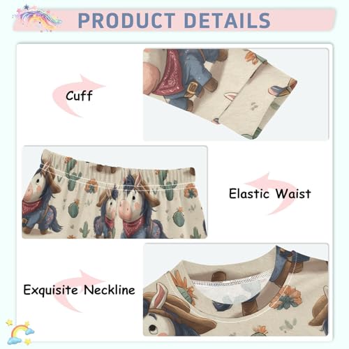 Pajama Sets Long Sleeve Cowboy Donkey Cactus Desert Soft Comfy Sleepwear 2 Piece PJS 3-8T4