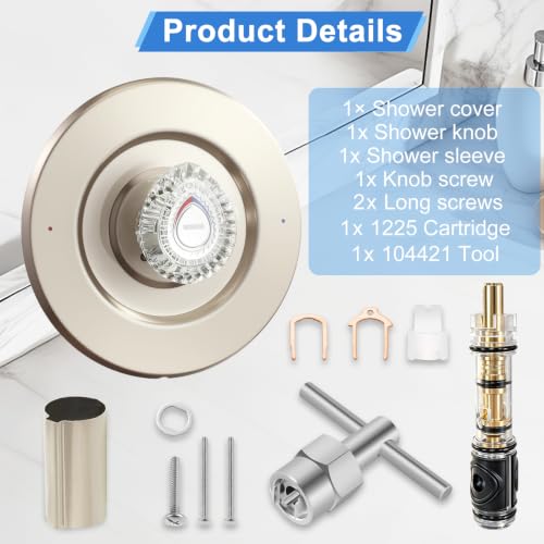 Image of Satin Nickel Shower Trim Kit, Compatible with Moen T470 Chateau Shower Trim Kit With Replacement Cartridge, and 104421 Removal Tool, Escutcheon, Tubes, Shower handle and Screws
