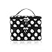 JOVANA Double Layer Cosmetic Bag Black with White Dot Travel Toiletry Cosmetic Makeup Bag Organizer With Mirror