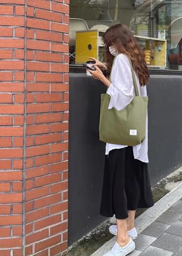 KALIDI Canvas Tote Bag for Women Large Shoulder Bag Canvas Hobo Handbags Purse with Zipper Pockets Green Work Bag