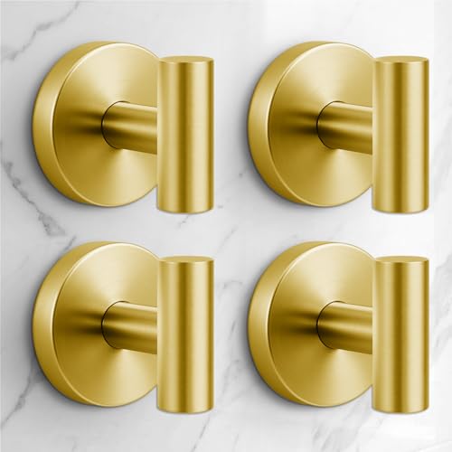 Image of Heavy Duty Suction Cup Hooks for Glass Window,Tile,Mirror,Removable Shower Hooks for Inside Shower,Metal Towel Hooks for Bathroom,4 Pack(Gold)