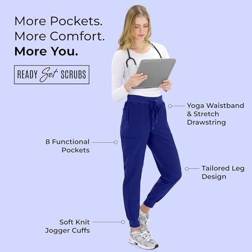 Image of READY SET SCRUBS - Scrub Pants for Women - 2 Pack - Cargo Jogger Pants Set with 8 Pockets - Yoga Waistband - Soft & Stretchy