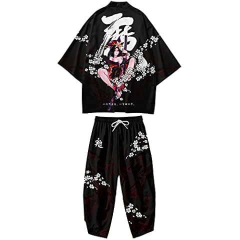 WYUKN Traditional Kimono Set,Japanese Style Kimono Men Pajamas Suit,Long Sleeve Trousers Set Couple Home Service,A1-5XL Cover