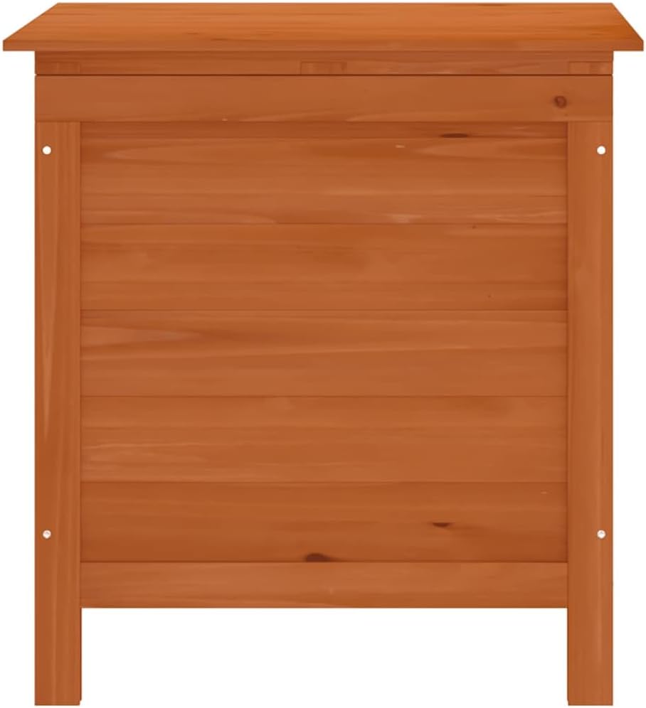 Garden Storage Box, Outdoor Patio Deck Bin, Solid Fir Wood Square Organizer for Cushions, Toys, and Gardening Tools, 19.7 x 19.3 x 22.2 Inches, Brown