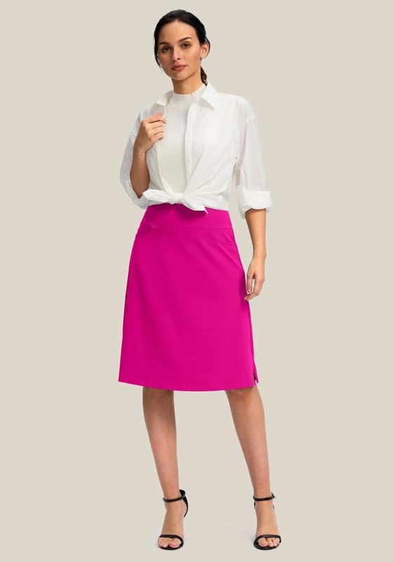 Viodia 25" Knee Length Skorts Skirts for Women with Zipper Pockets Stretchy Modest Aline Midi Skort for Casual Summer Travel - Image 3