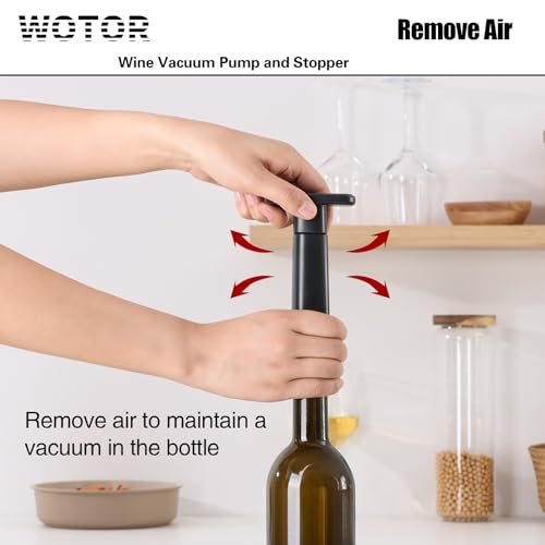 Image of WOTOR Wine Saver Vacuum Pump with 8 Stoppers, Wine Stopper & Preserver, Reusable Bottle Sealer Keeps Fresh, Ideal Accessories Gift (Flat Handle)