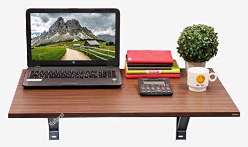 Image of Madhuran Engineered Wood Wall Mounted Folding Study Laptops Table Desk (31.4x20.8 Inch, Walnut) Students Office Living Room Kitchen Space Saving Organiser Station