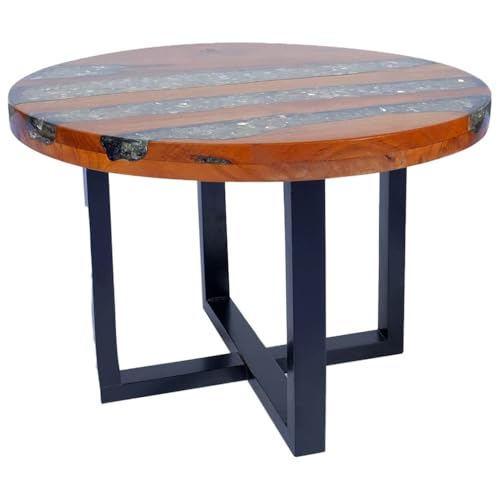 Table basse teck massif résine transparente manguier noir