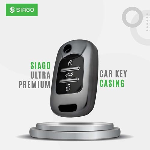 Image of SIAGO TPU Key Cover and Round Key Chain Compatible with MG Hector, 3 Button Flip Key (Grey)