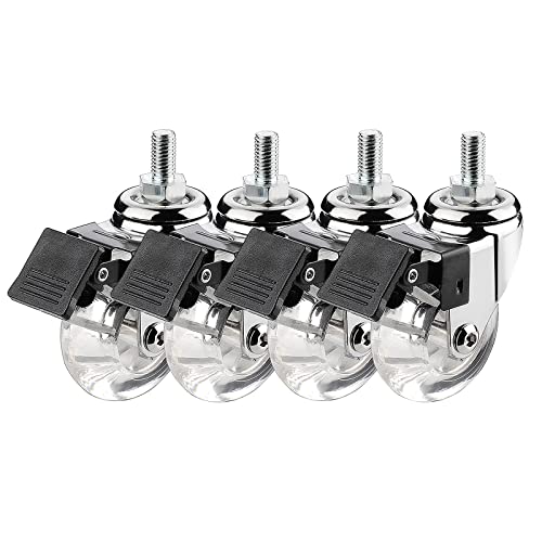 交換用オフィスチェアキャスター、クリアPUゴム製回転キャスター、ブレーキ付き、ネジ付きロッドM8x25mm/M10x25mm、静音家具4個 (サイズ: 3インチ-M8x25mm、色: 4)