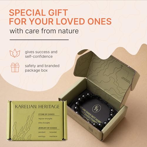 Karelian Heritage Genuine Shungite Stone Macrame Beaded Bracelet with 8 mm Round Beads, Protection Shungite Jewelry | Natural Semi-Precious Crystal Jewelry | Spiritual Healing Chakra Reiki SB1202