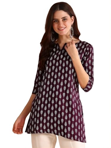 Image of Women's Short Kurti in TopsTunic Rayon Cotton Blend | Ladies Ethnic Tunic