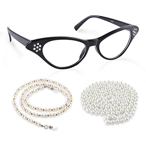 Kyerivs Old Lady Teacher Costume Accessories for Kids Women 100th Day of School Granny Dress Up with Cat Eye Glasses Halloween Costume for Girls Boys Adults