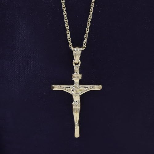 AFFY Danity Jesus Christ INRI Crucifix Cross Pendant Necklace Along With 18 Inche Rope Chain In 14K Gold Plated 925 Sterling Silver Pendent Necklace, Jewelry gift2