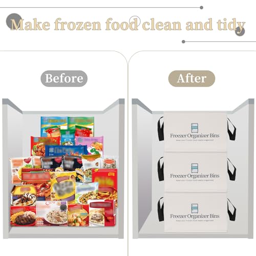 Image of Flenpptly Freezer Organizer Bins, 2 Pack Collapsible Deep Freezer Organizer Bins for 15 inchx14 inchx9 inch, freezer Storage Bins with Removable Dividers, Handles (Light Grey, 2 Pack)