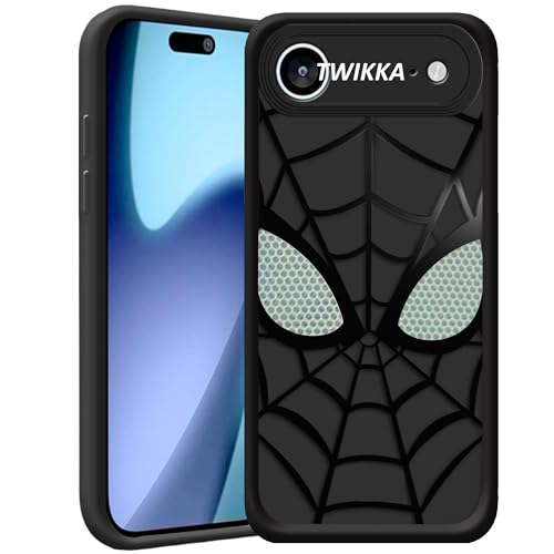Image of Stylish Spider Back Case Cover Compatible for iPhone 17 Air | Spidey Face Mask Case | Soft Silicone | Camera & Full Body Protection | Shock Proof | (Black)