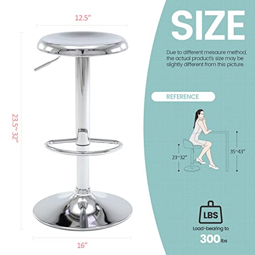Image of Brage Living Adjustable Bar Stool, Swivel Round Metal Airlift Barstool, Backless Counter Height Bar Chair for Kitchen Dining Room Pub Cafe, 1 pc (Chrome)